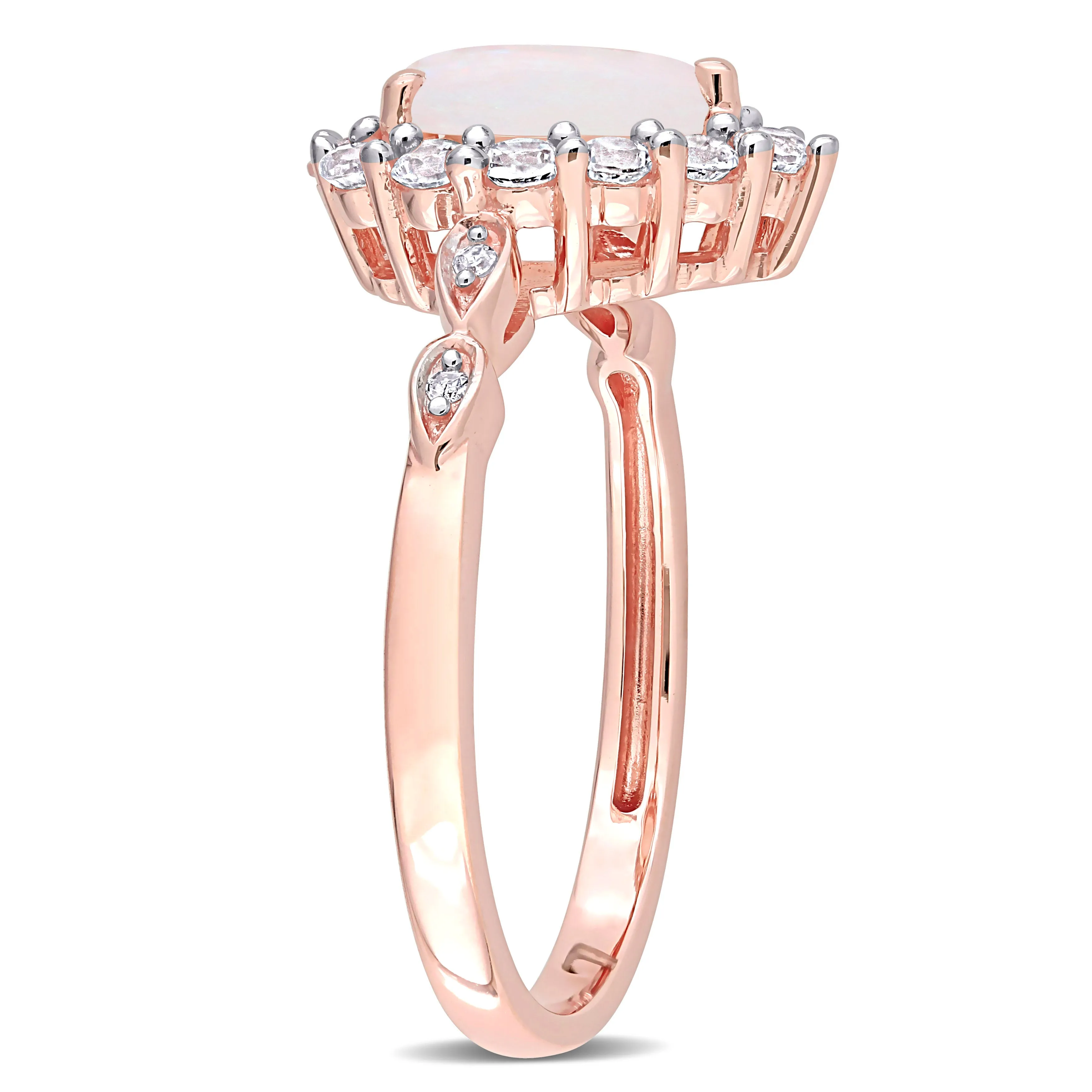 1 1/5 CT TGW Opal Created White Sapphire and Diamond-Accent Teardrop Halo Ring in 10K Rose Gold