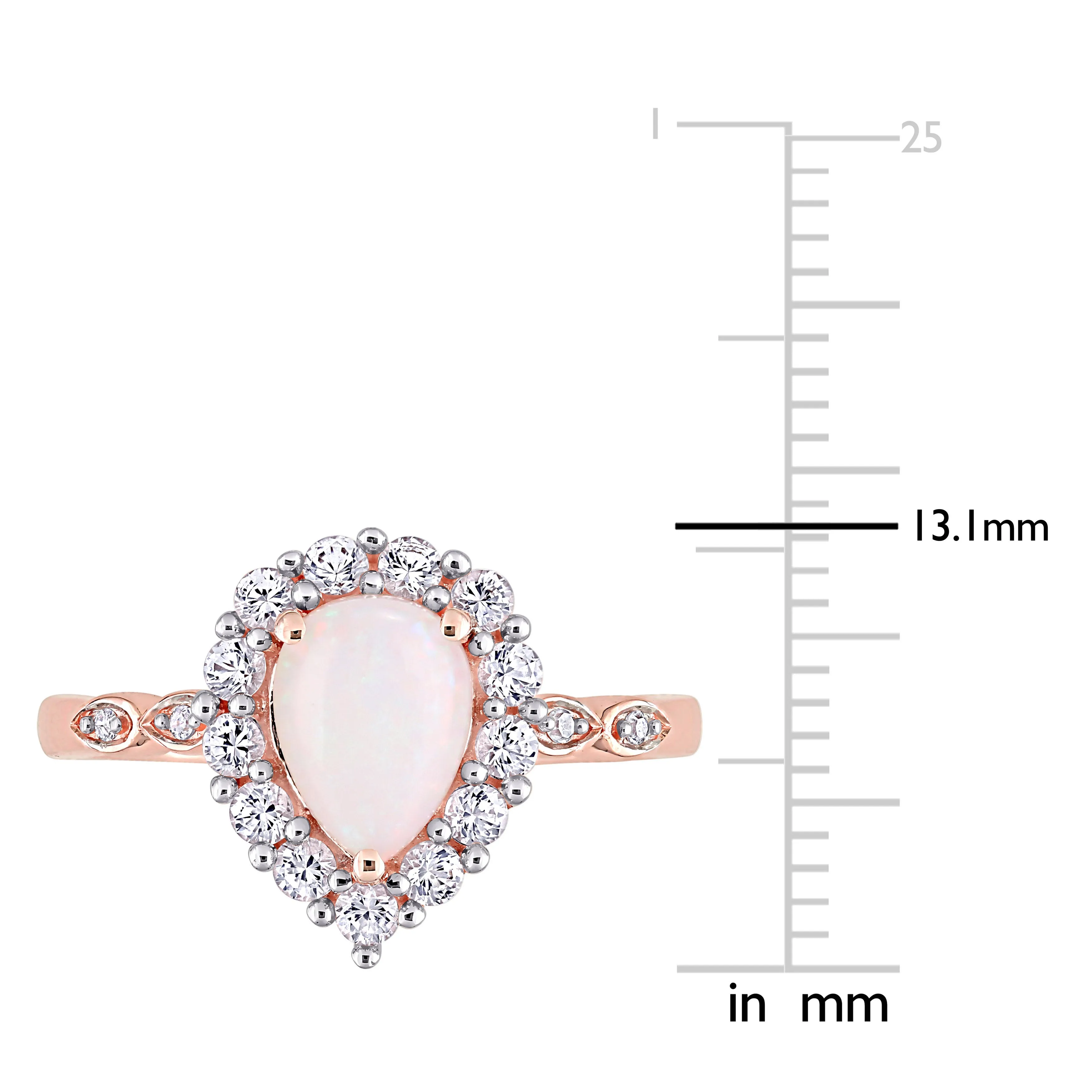 1 1/5 CT TGW Opal Created White Sapphire and Diamond-Accent Teardrop Halo Ring in 10K Rose Gold