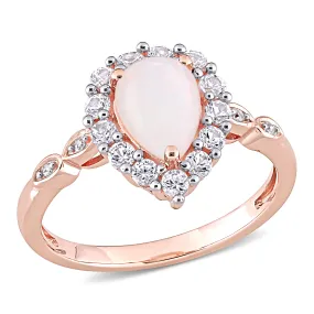 1 1/5 CT TGW Opal Created White Sapphire and Diamond-Accent Teardrop Halo Ring in 10K Rose Gold