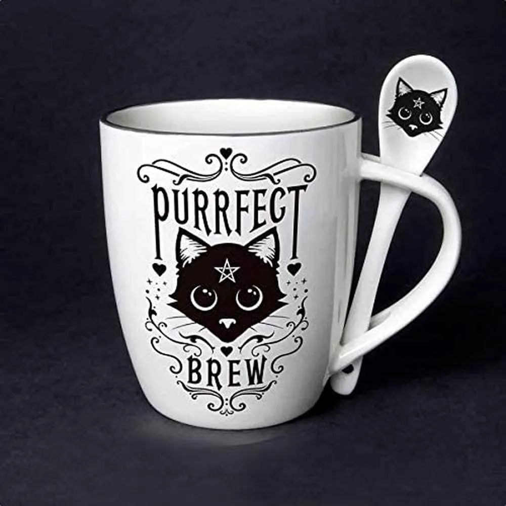 13 oz Ceramic Mug and Spoon Set - Purrfect Brew Cat