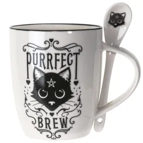 13 oz Ceramic Mug and Spoon Set - Purrfect Brew Cat