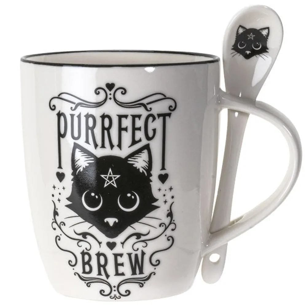 13 oz Ceramic Mug and Spoon Set - Purrfect Brew Cat