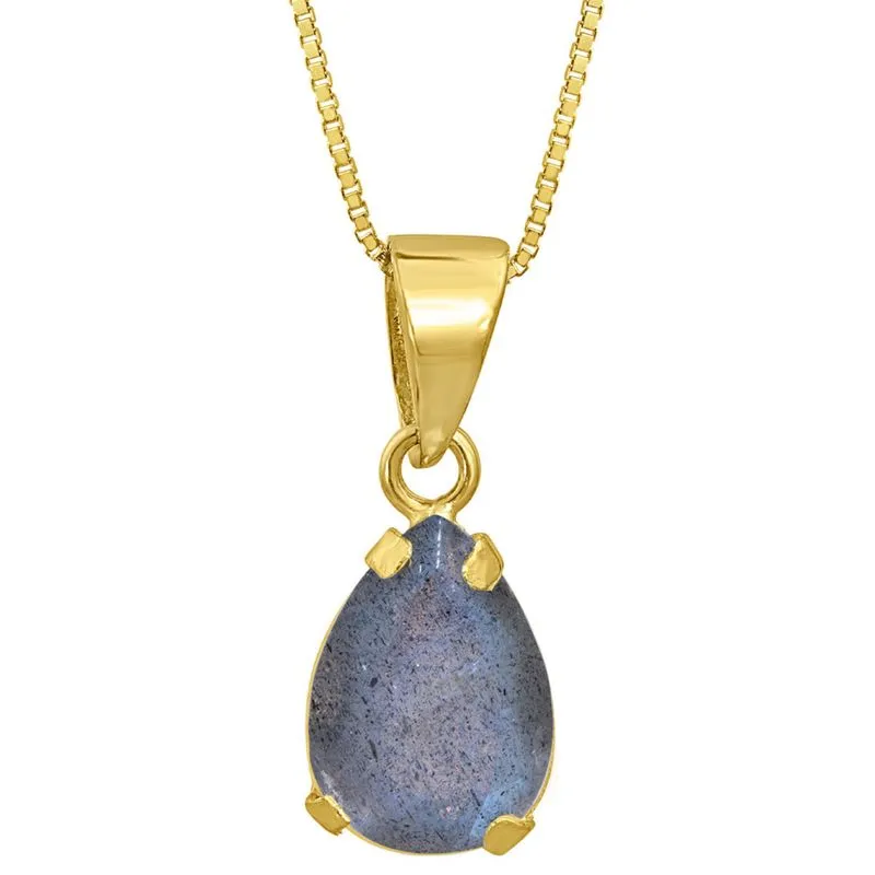 14K Gold Labradorite Teardrop Pendant