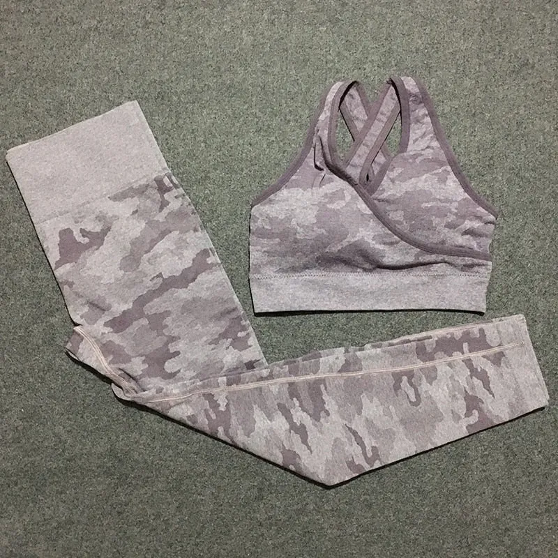 2 piece camo workout set women seamless yoga set