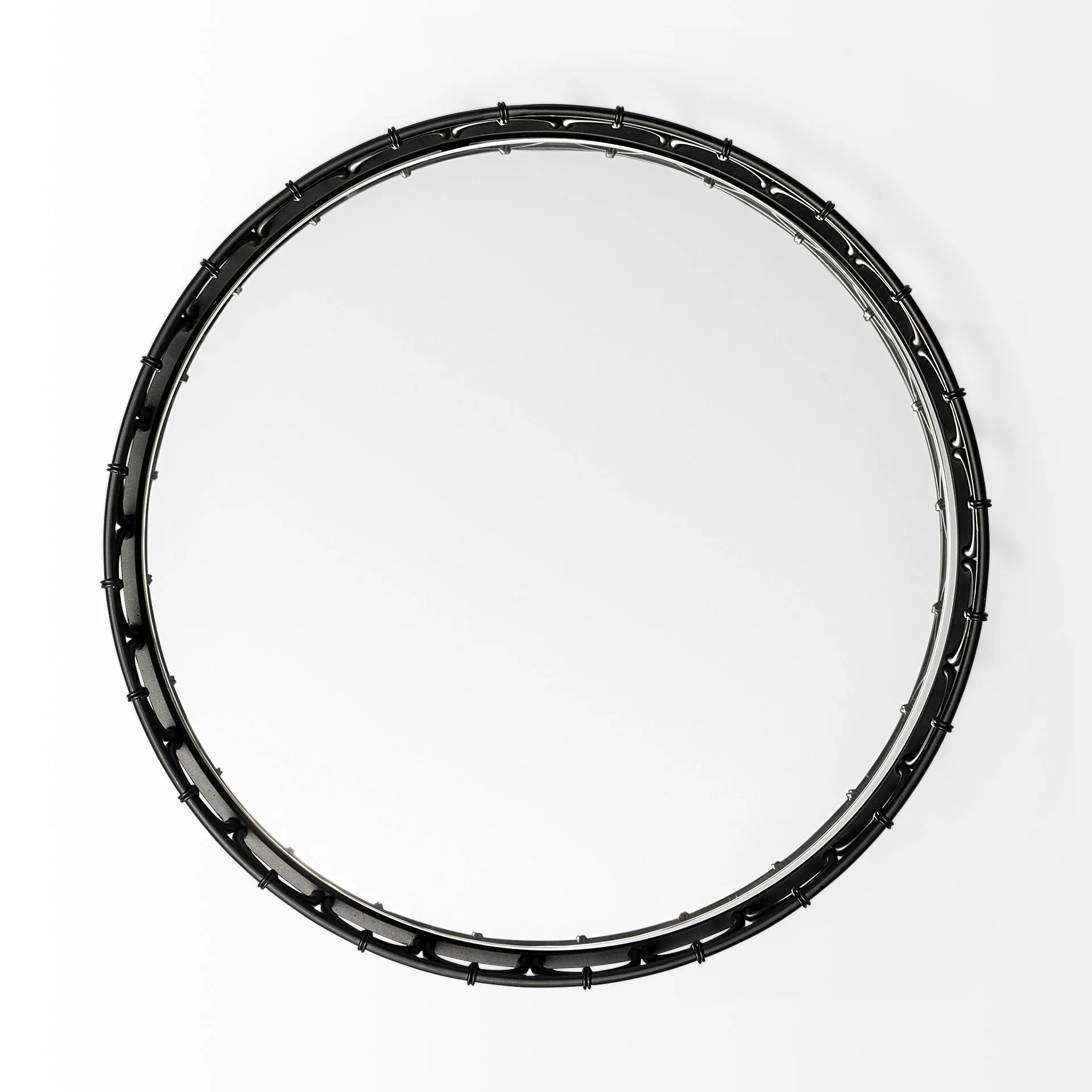 20' Matte Black Metal Half Circles And Mirrored Glass Round Tray By Homeroots