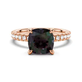 3 CT. Cushion Cut Alexandrite Engagement Ring With Double Hidden Halo