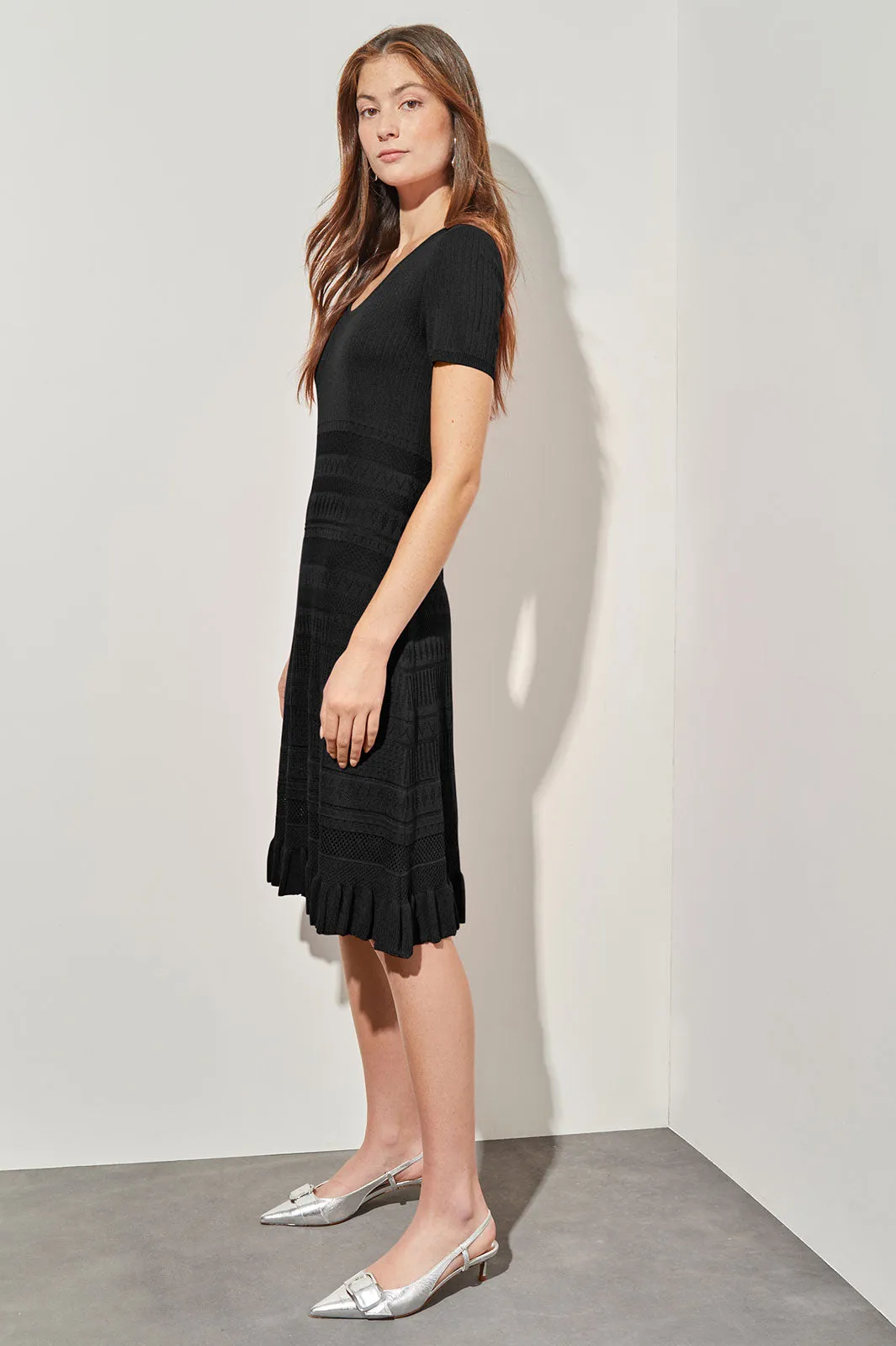 A-Line Dress - Pointelle & Burnout Knit, Black