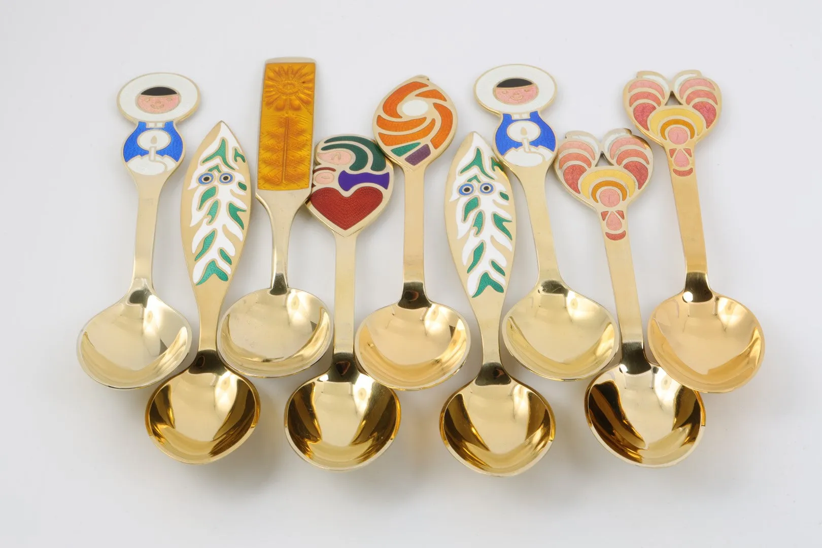 A. Michelsen 925 Gold Plated Silver Christmas Enamel Spoon Set (414.16g.)