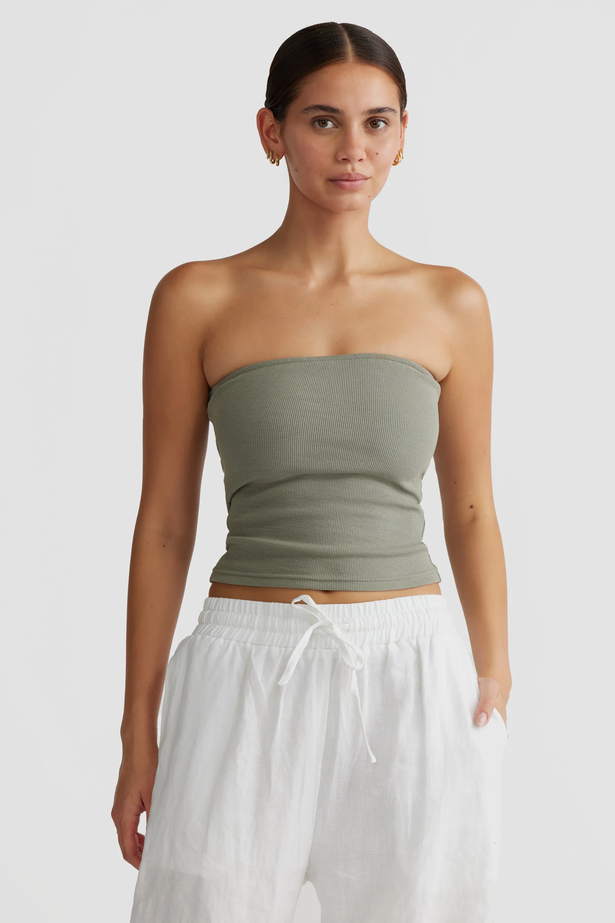 Alexis Rib Tube Top Dusty Olive