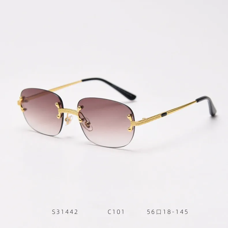 Alloy Gold Frame Luxury Shades Rimless Women's Small Sunglasses