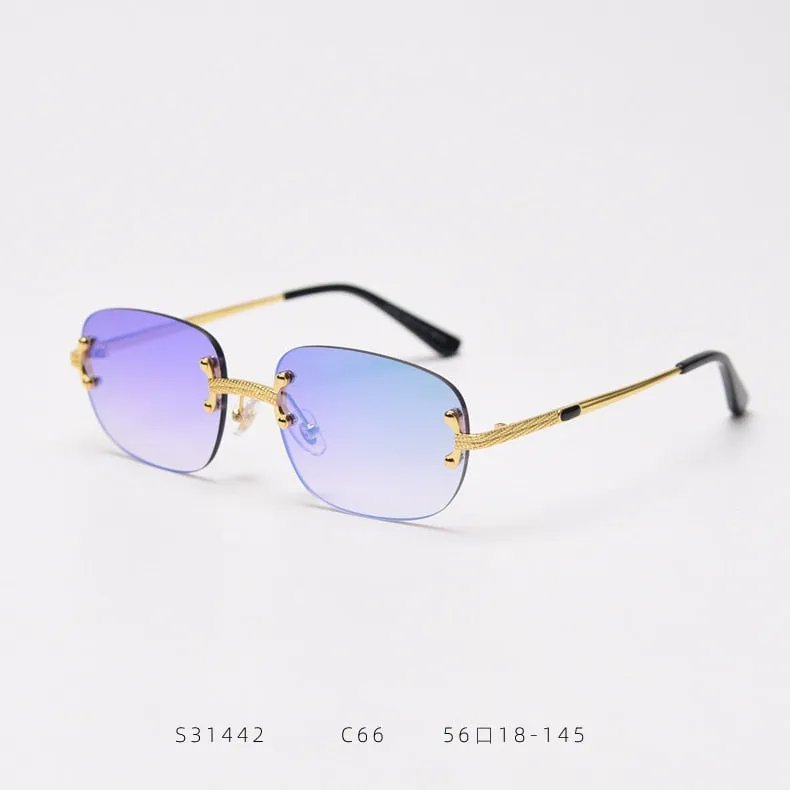 Alloy Gold Frame Luxury Shades Rimless Women's Small Sunglasses