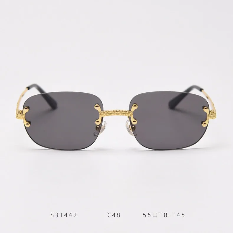 Alloy Gold Frame Luxury Shades Rimless Women's Small Sunglasses