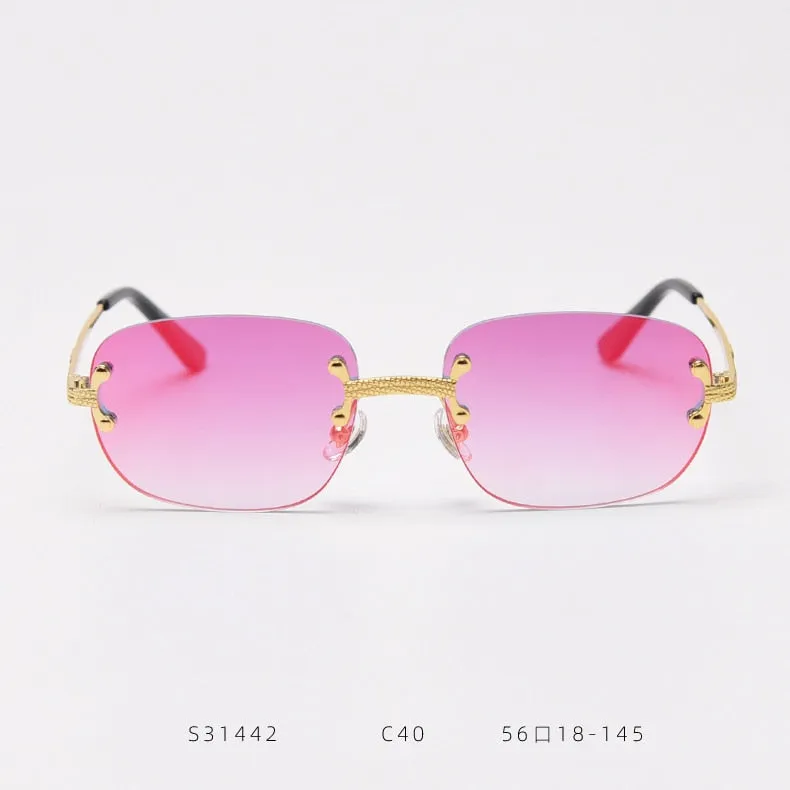 Alloy Gold Frame Luxury Shades Rimless Women's Small Sunglasses