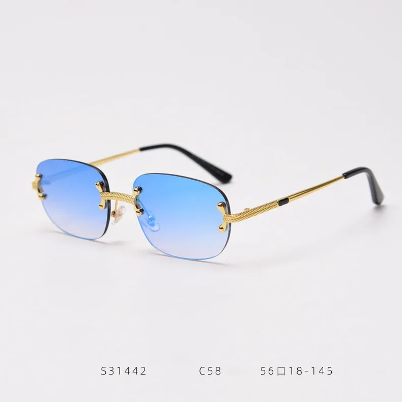 Alloy Gold Frame Luxury Shades Rimless Women's Small Sunglasses