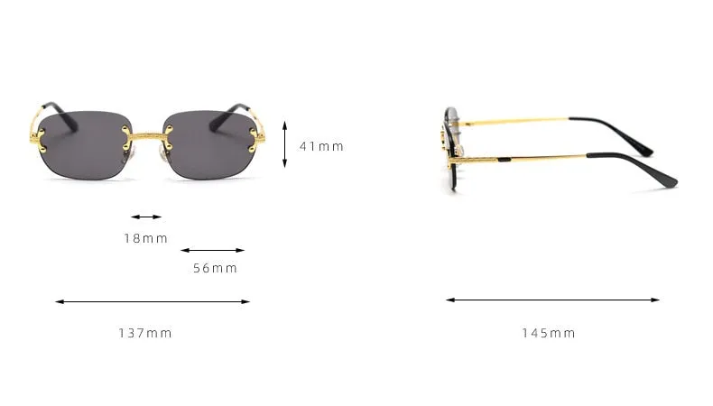 Alloy Gold Frame Luxury Shades Rimless Women's Small Sunglasses