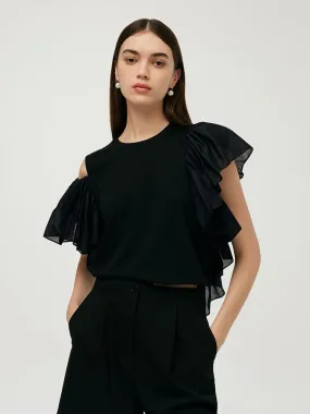 Asymmetric Patchwork Ruffle Women T-Shirt