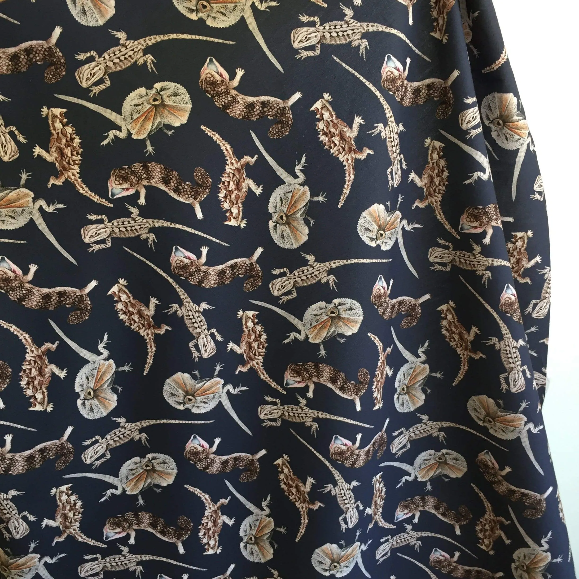 Australian Lizard Fabric Navy Cotton Poplin by the half meter