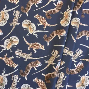 Australian Lizard Fabric Navy Cotton Poplin by the half meter