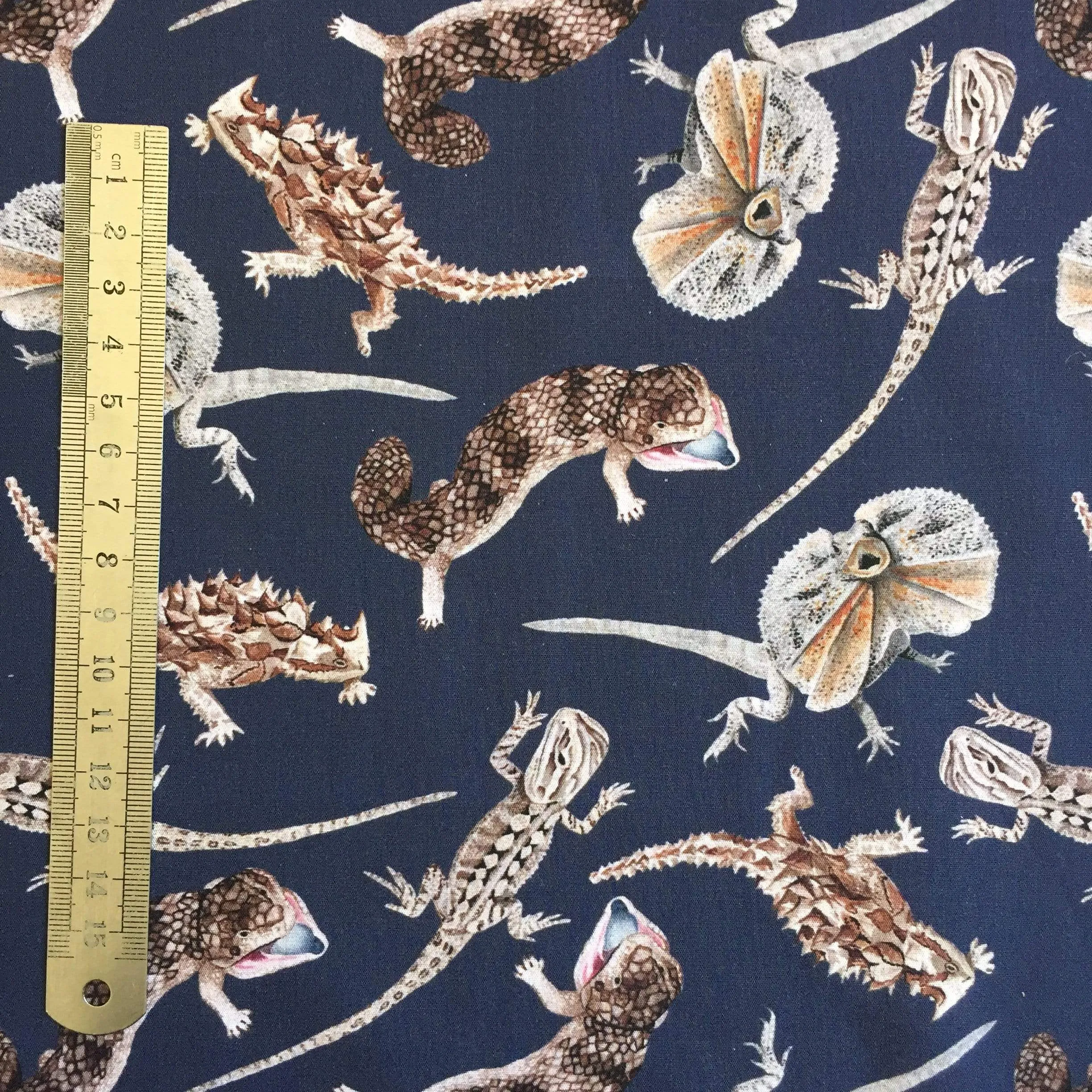 Australian Lizard Fabric Navy Cotton Poplin by the half meter