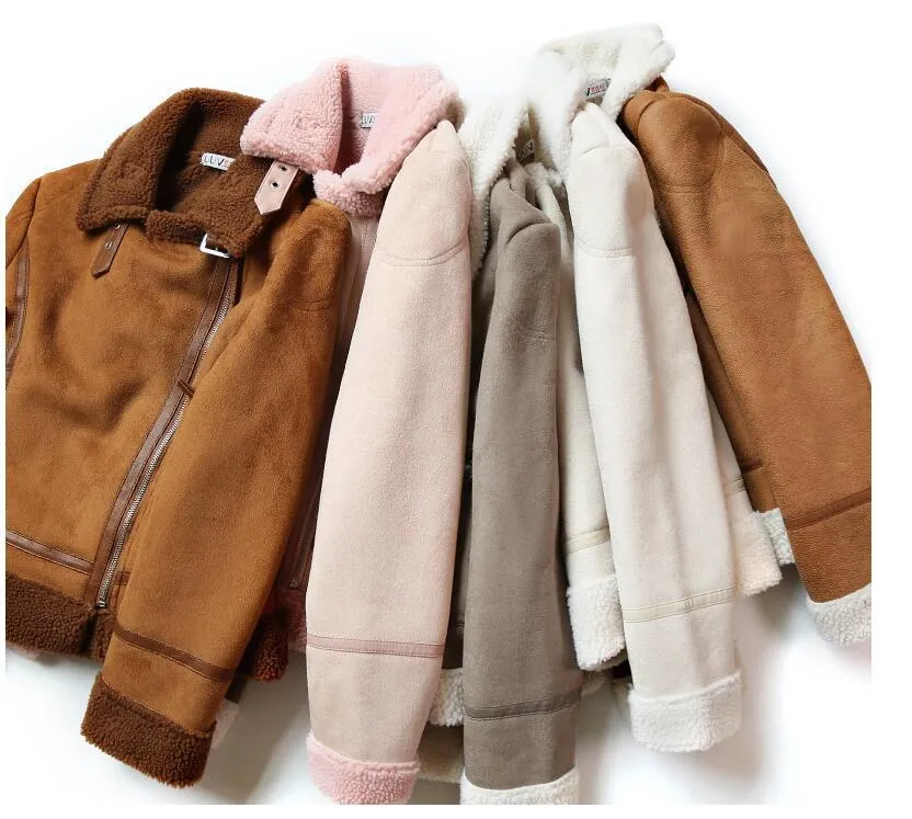 Autumn Winter Synthetic Shearling Sheepskin Thick Suede Jackets for Women