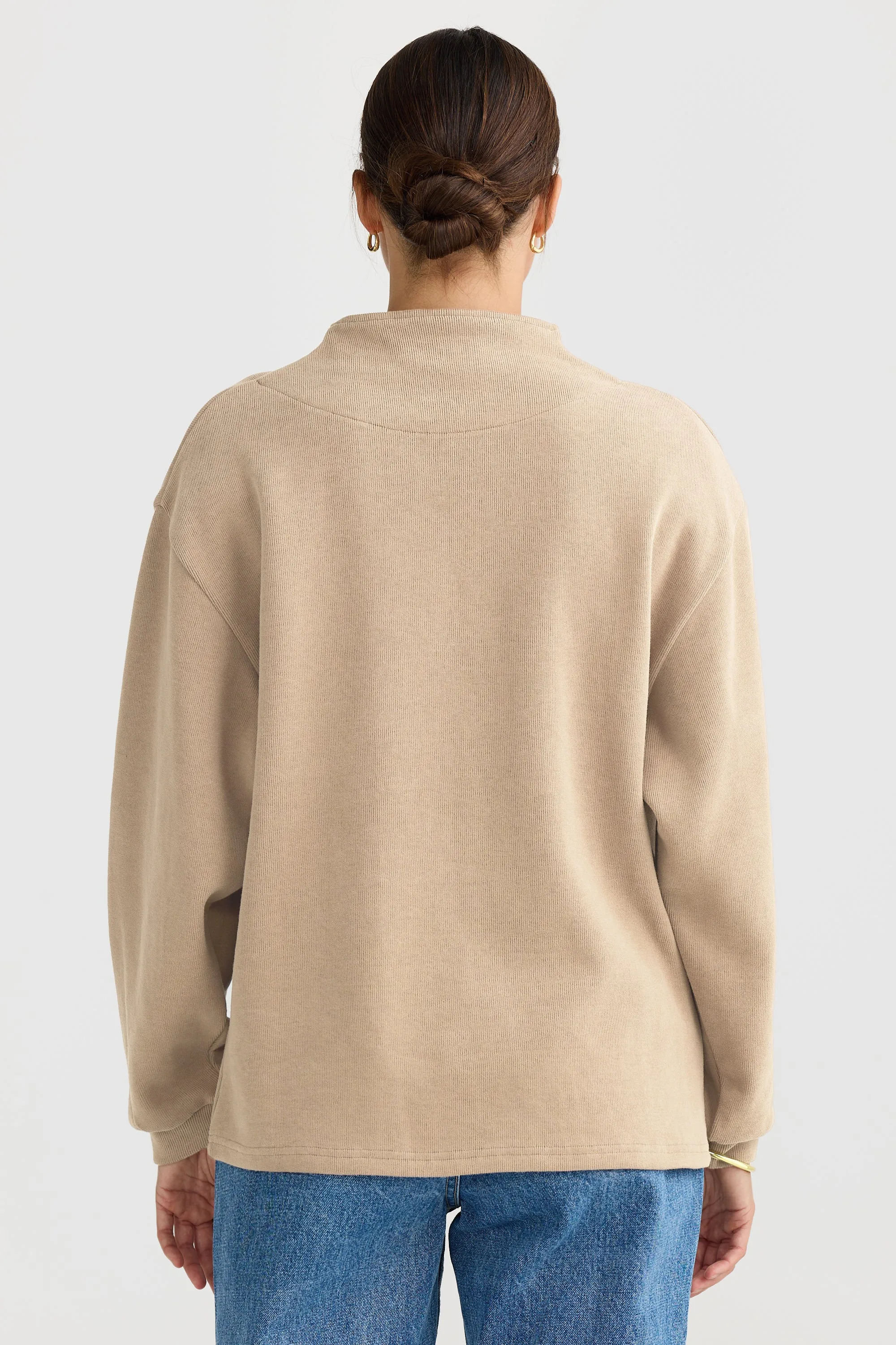 Ava High Neck Ribbed Jumper Taupe