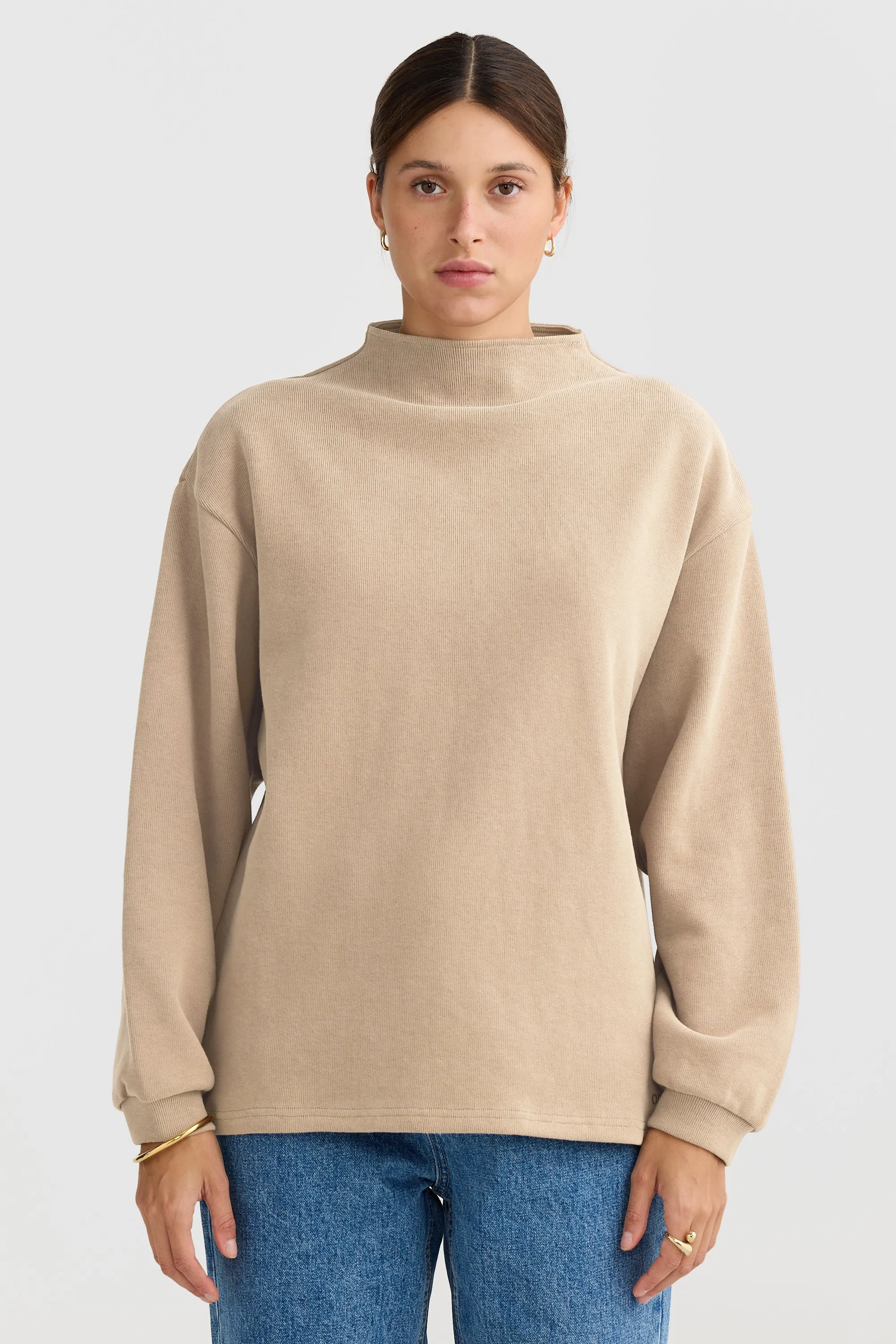 Ava High Neck Ribbed Jumper Taupe