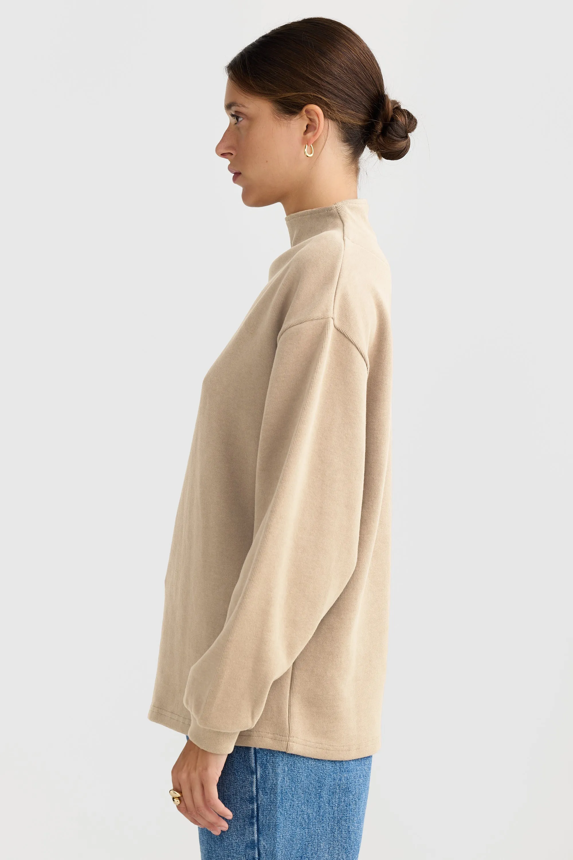 Ava High Neck Ribbed Jumper Taupe