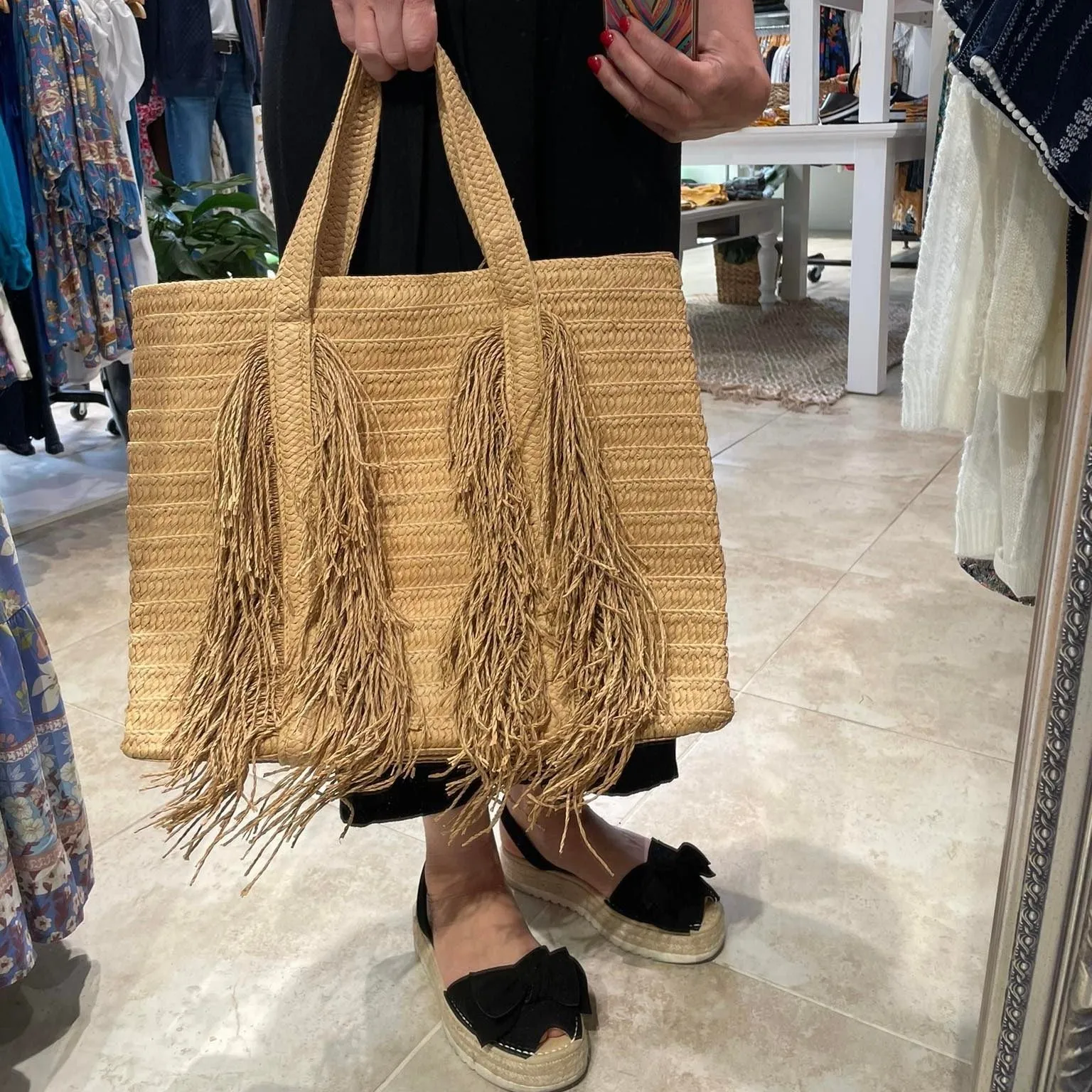 Bag028 Tassel Jute Rata Tote Bag Natural