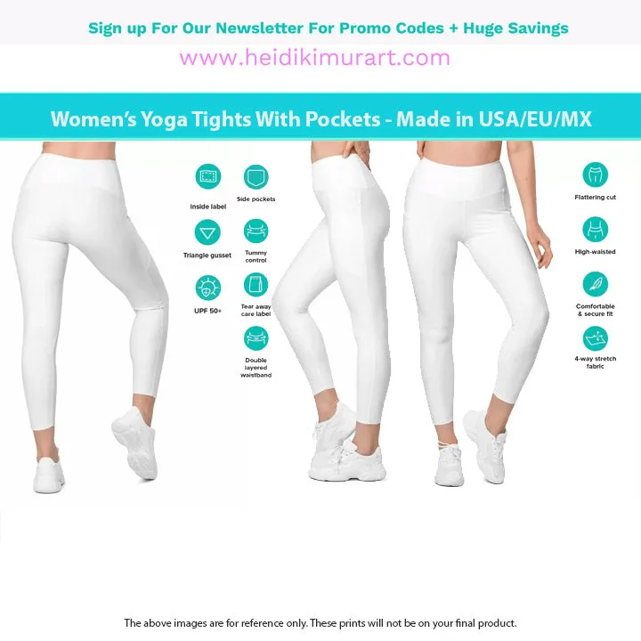 Beige Nude Color Women's Tights, Women's 7/8 Leggings With 2 Side Pockets - Made in USA/EU/MX