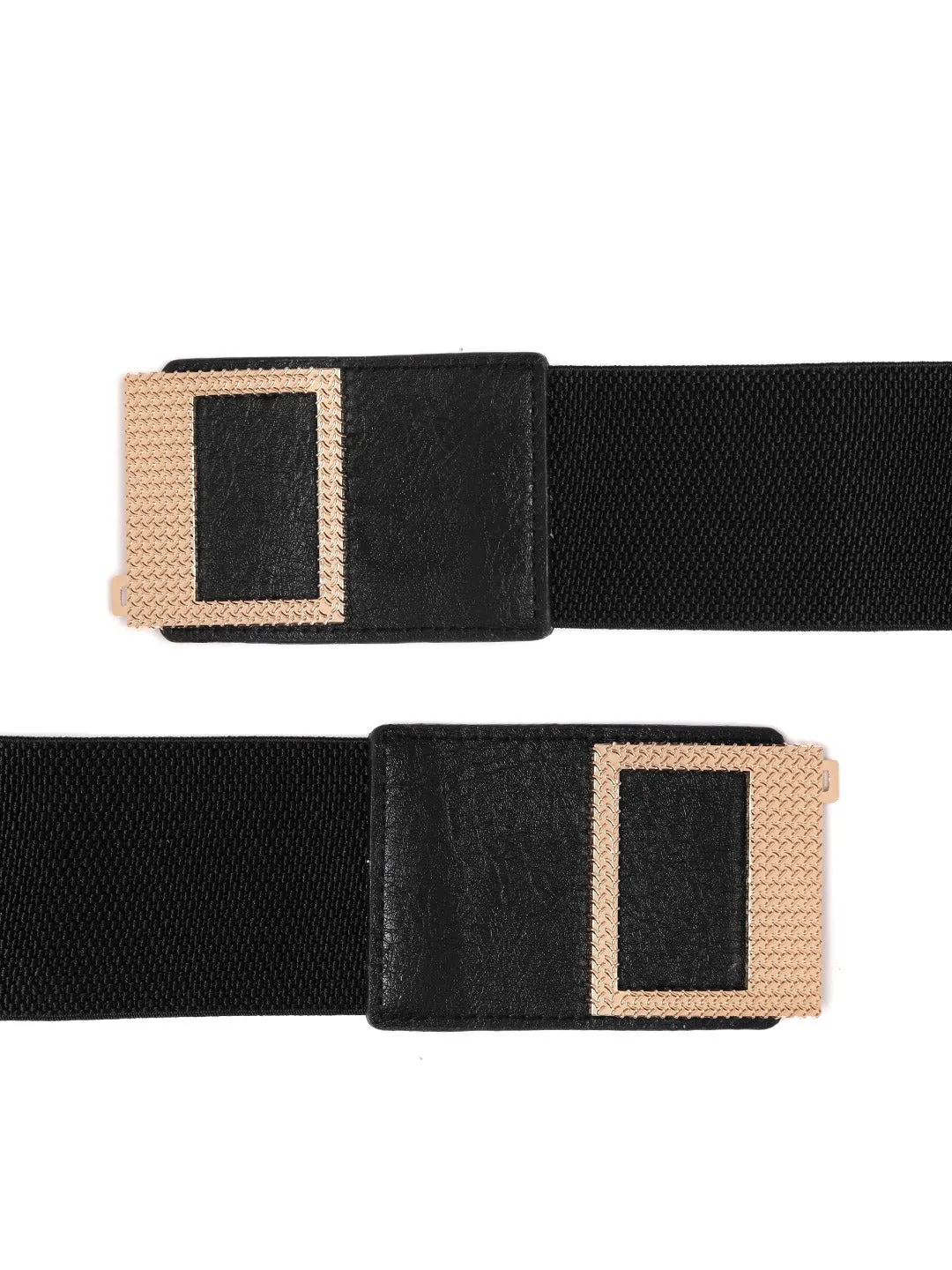 Berrylush Women Black Elastic Strap Fancy Double Buckle Belt