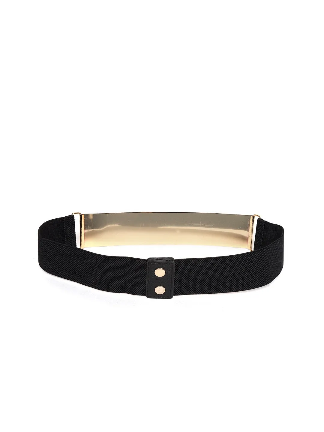 Berrylush Women Black Elastic Strap Golden Buckle Belt