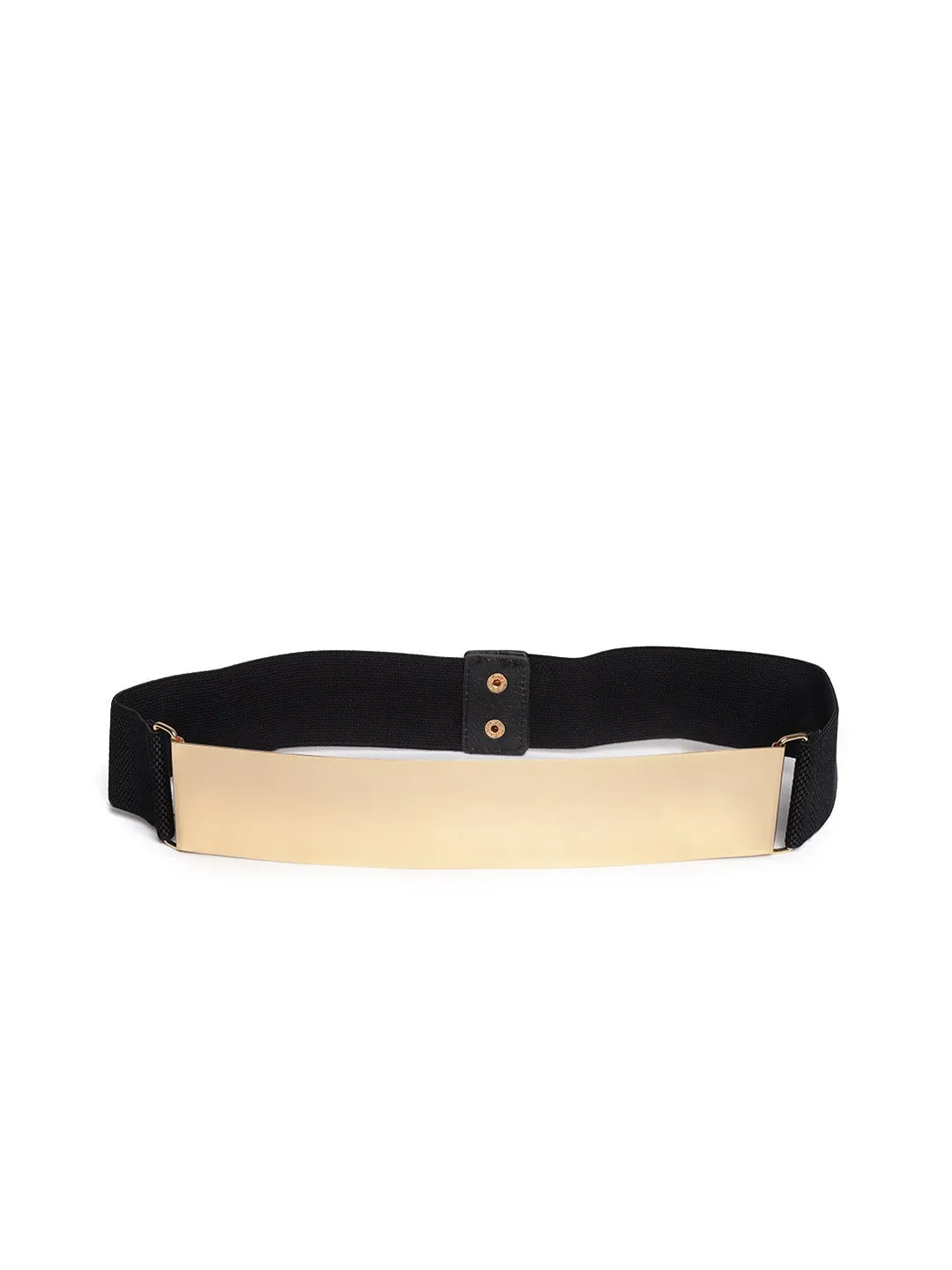 Berrylush Women Black Elastic Strap Golden Buckle Belt