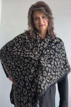 Black and Taupe leopard print blanket scarf