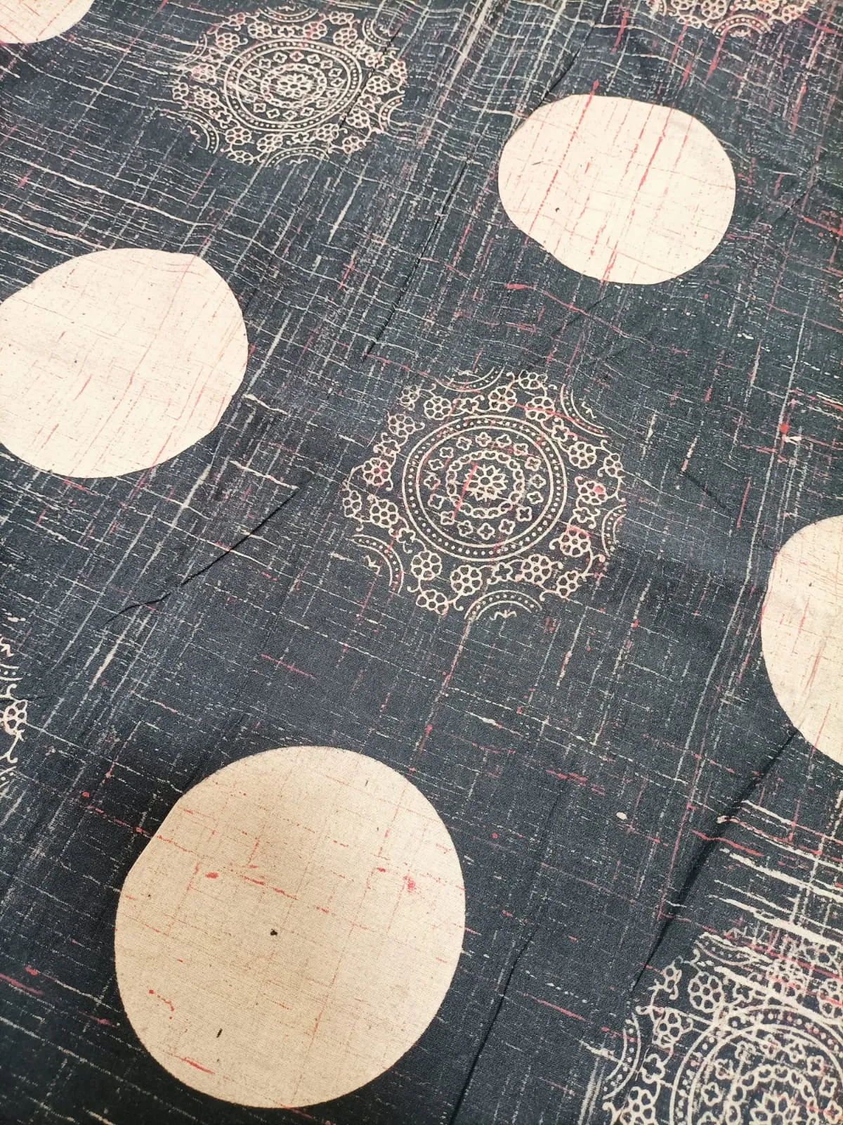 Black Block Printed Kalamkari Cotton Fabric (1 mtr)