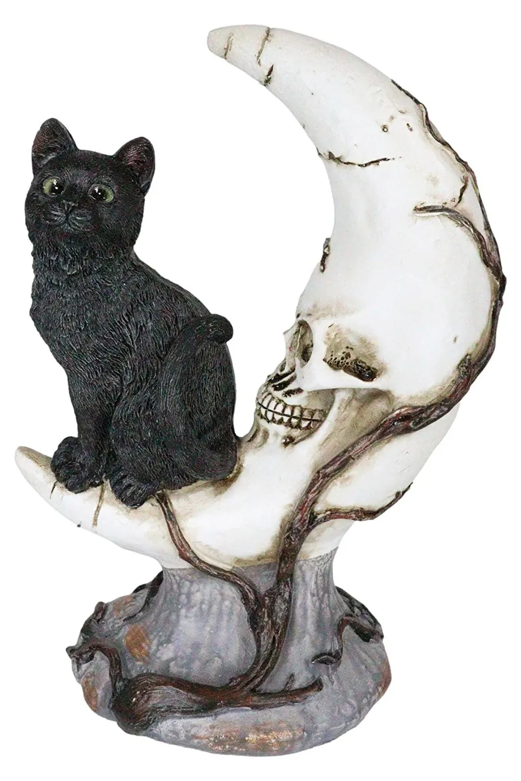 Black Cat on Moon Skull Statue