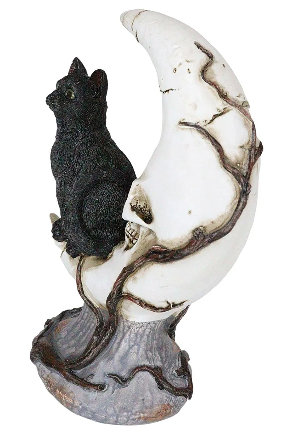 Black Cat on Moon Skull Statue