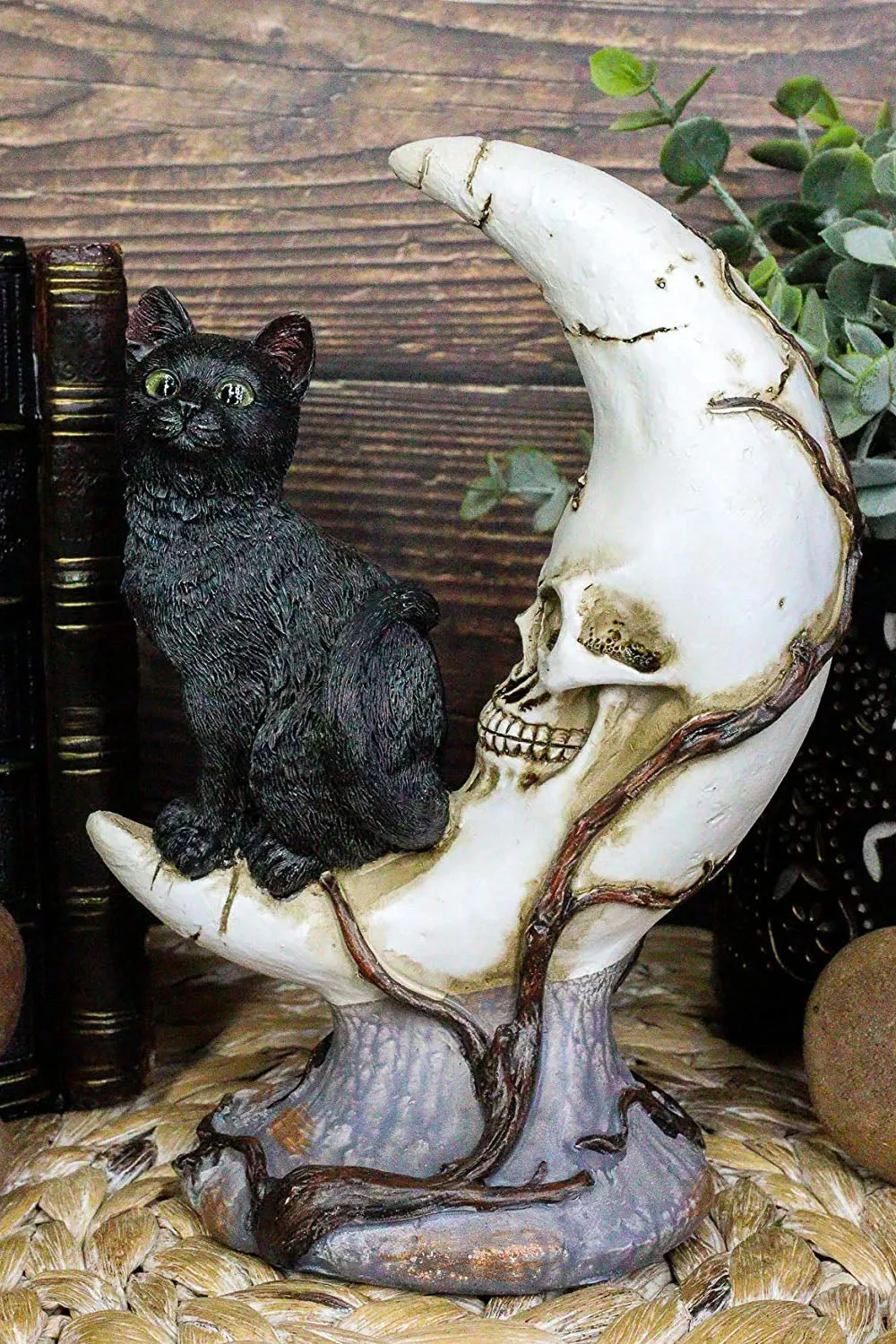 Black Cat on Moon Skull Statue