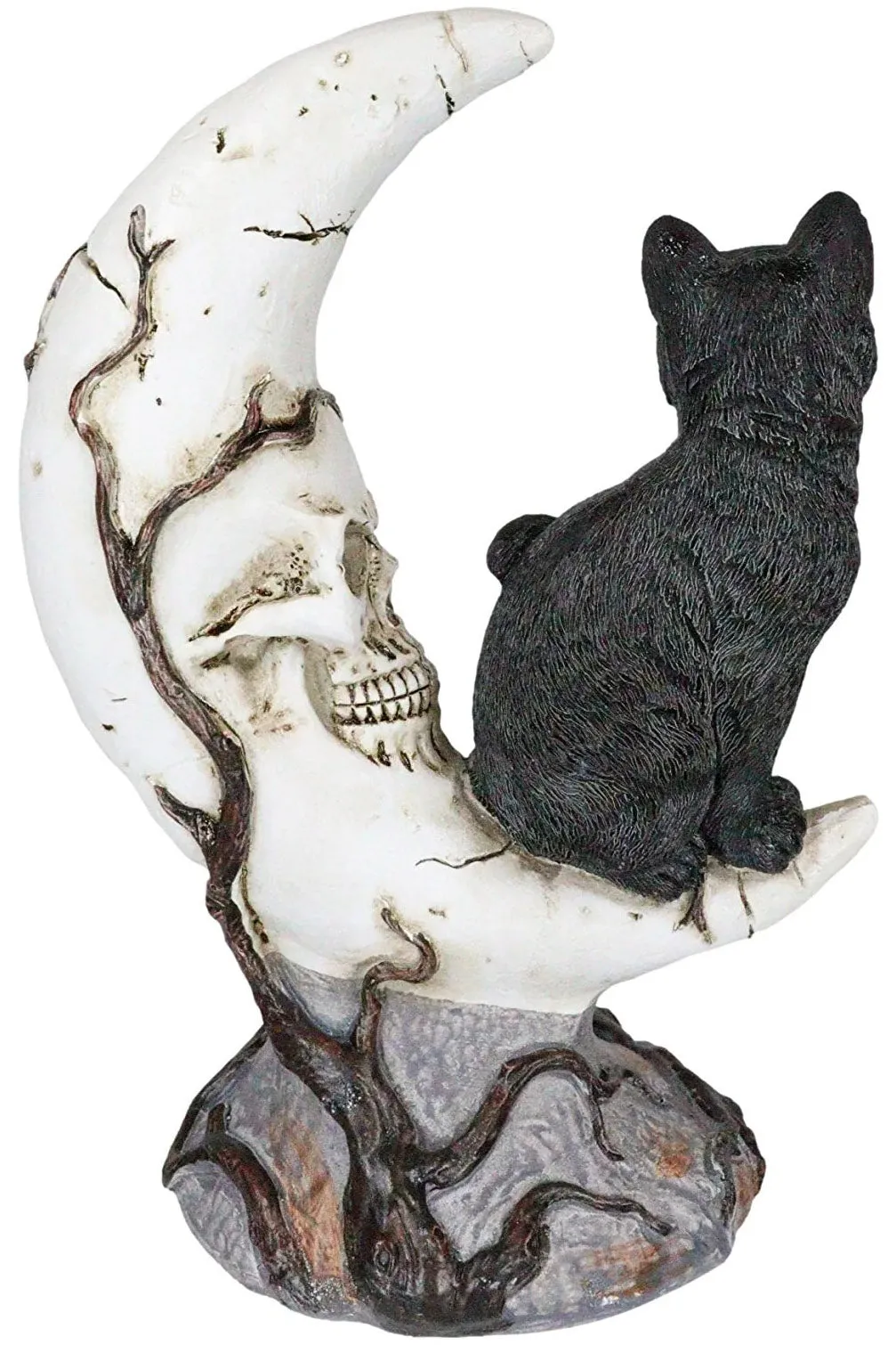 Black Cat on Moon Skull Statue