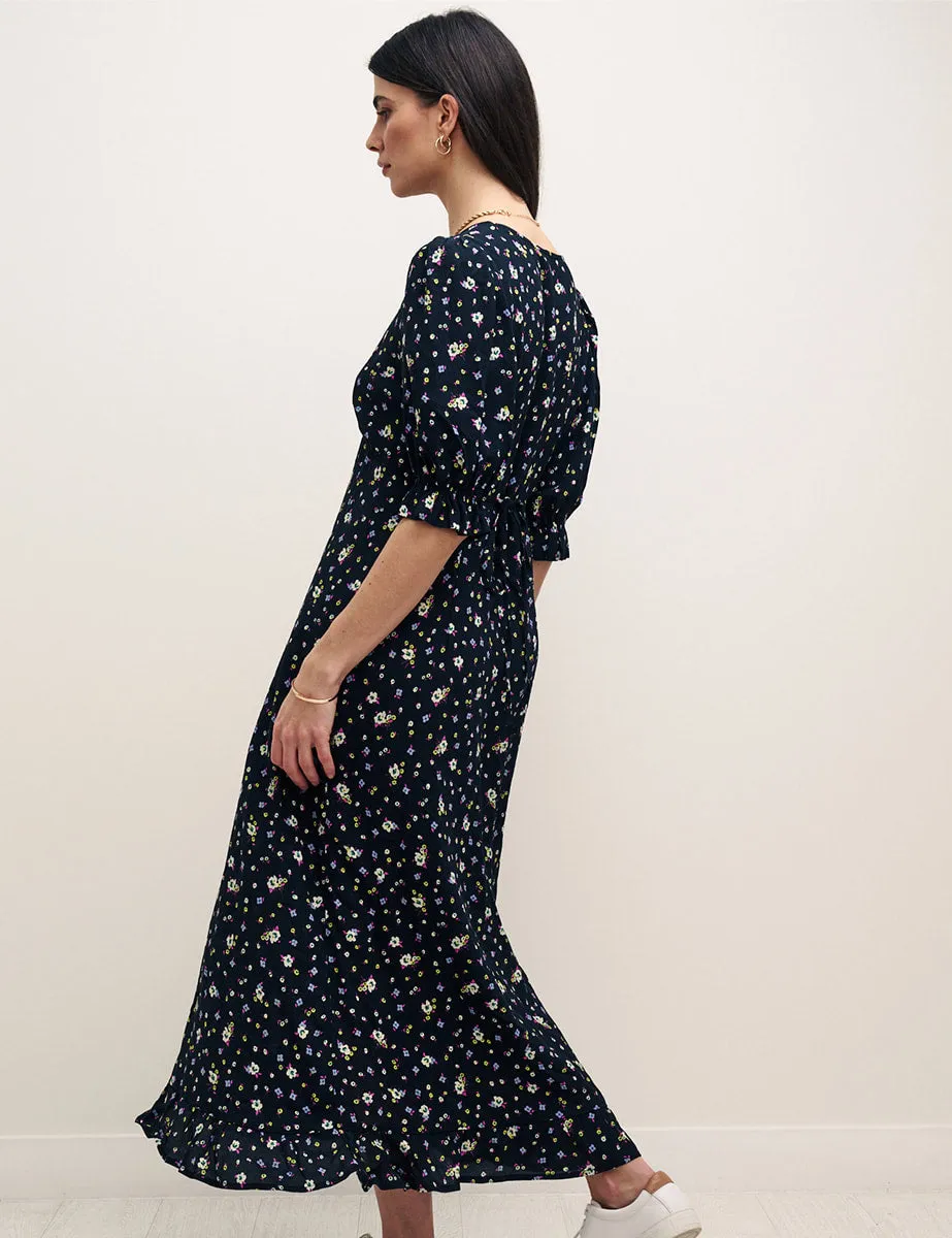 Black Ditsy Floral Delilah Midi Dress