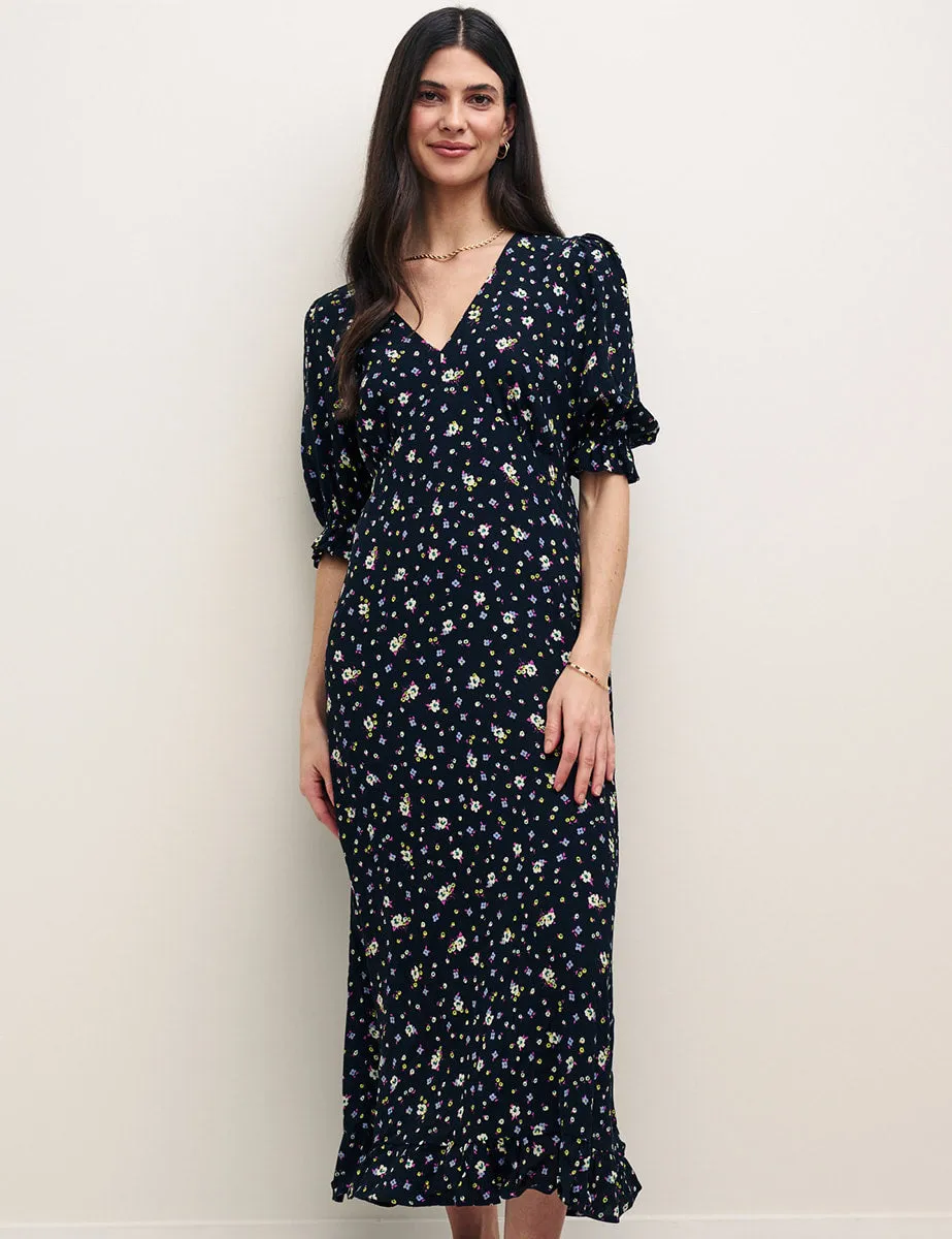 Black Ditsy Floral Delilah Midi Dress