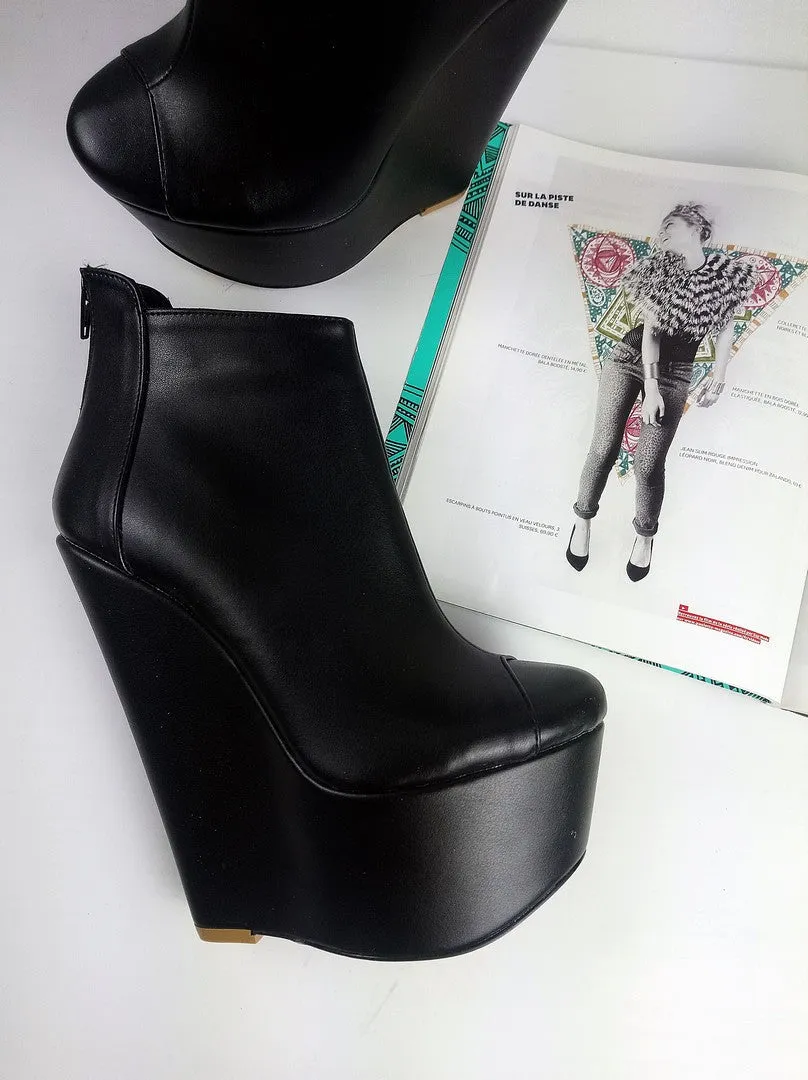 Black Matte Ankle Wedge Booties