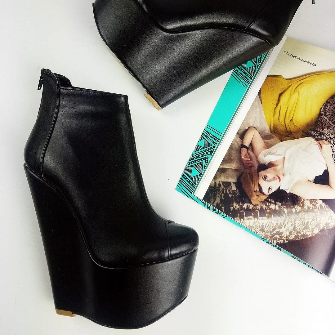 Black Matte Ankle Wedge Booties