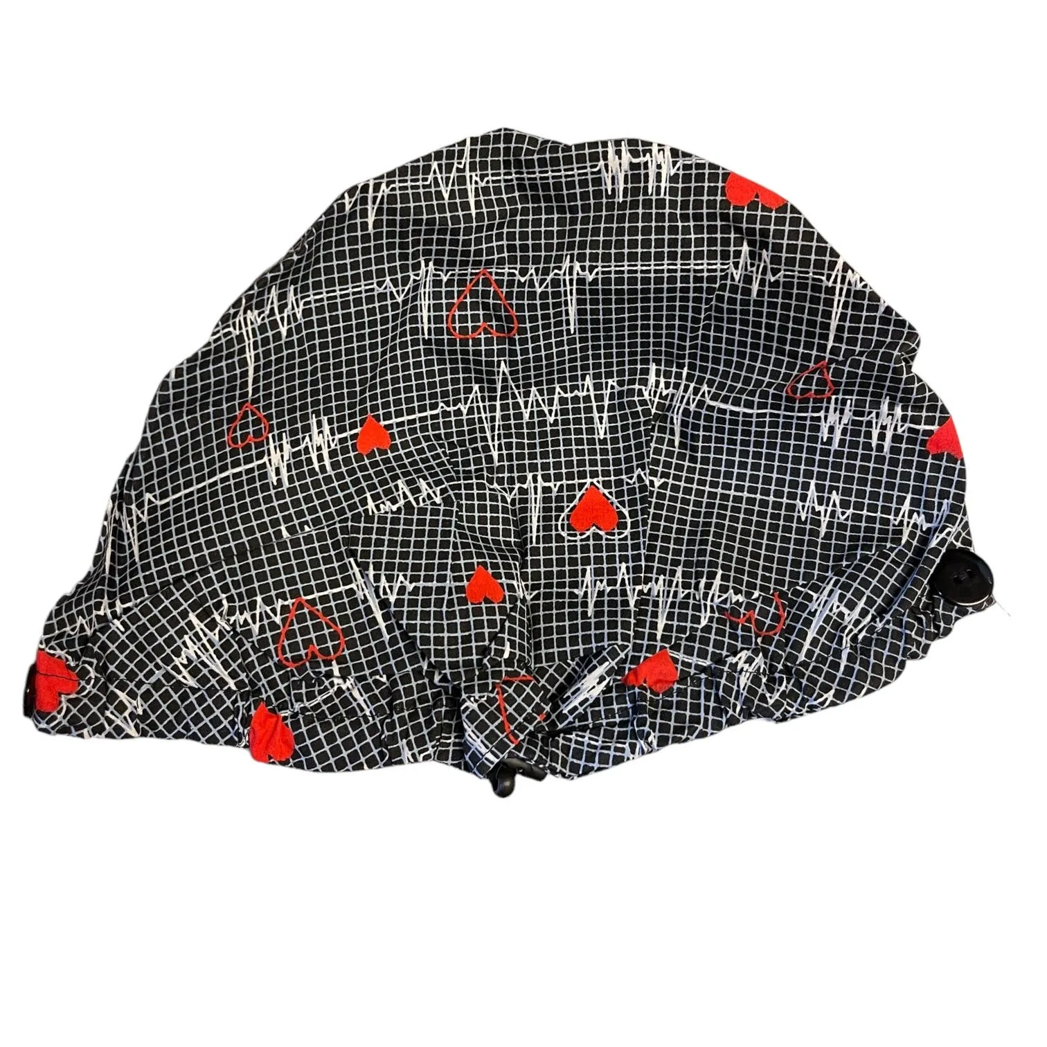 Black Red White Heart Beat Doctor Nurse Bouffant Cap NEW