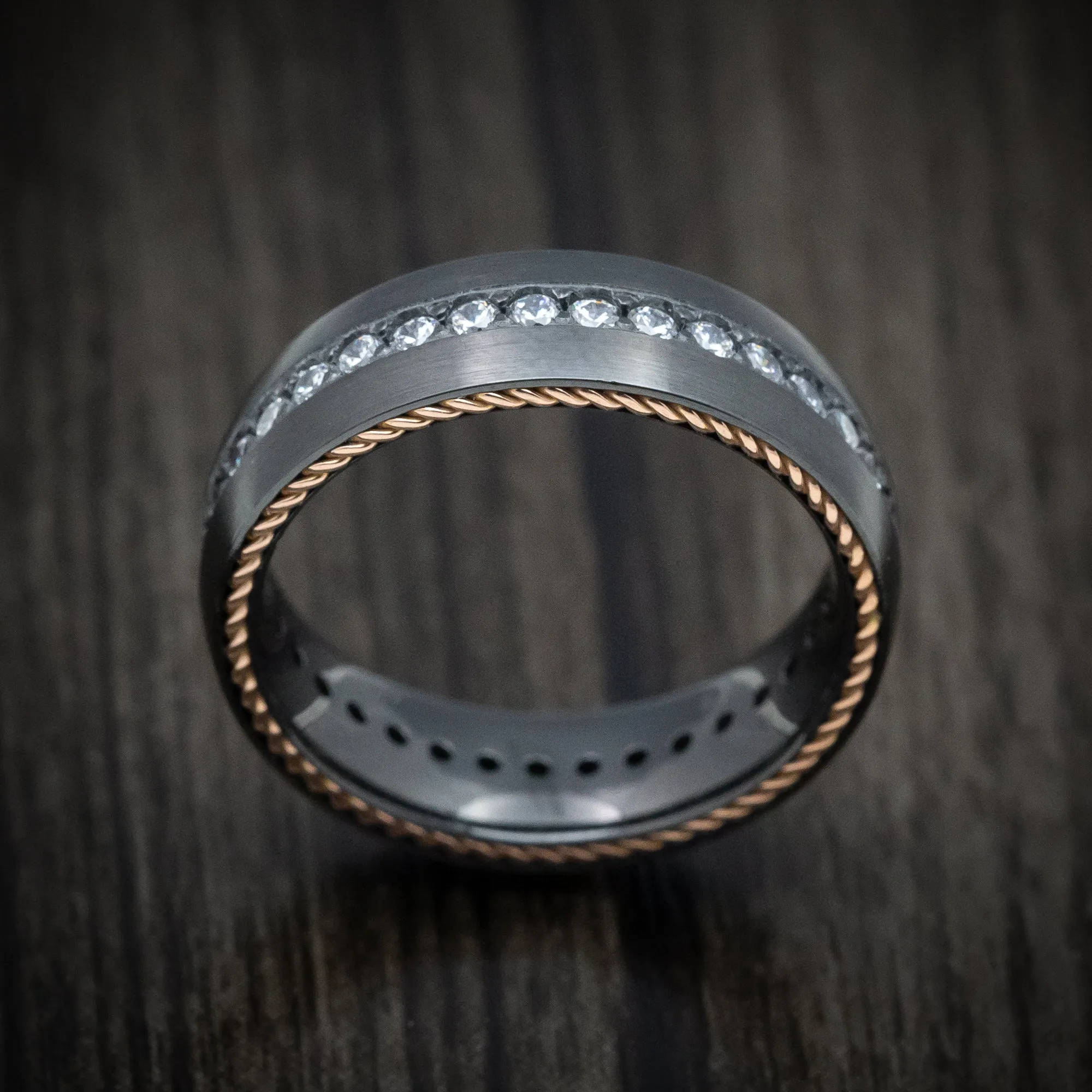 Black Titanium Eternity Diamond and Braided Gold Men's Ring