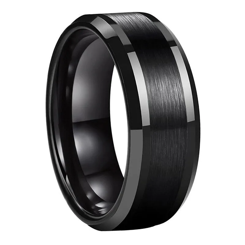 Black Tungsten Ring with Brushed Center Finish (8mm/6mm)