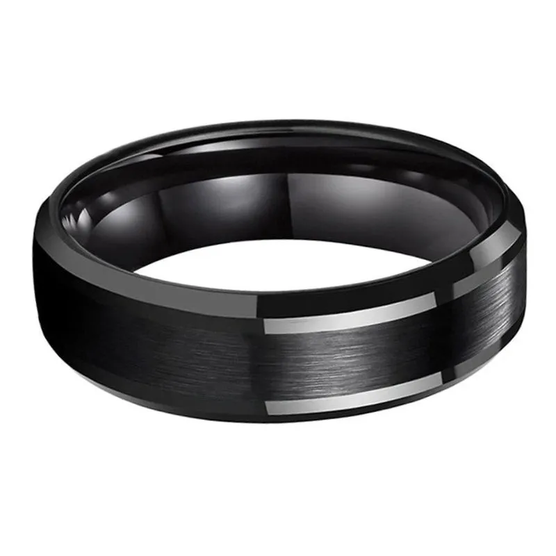 Black Tungsten Ring with Brushed Center Finish (8mm/6mm)