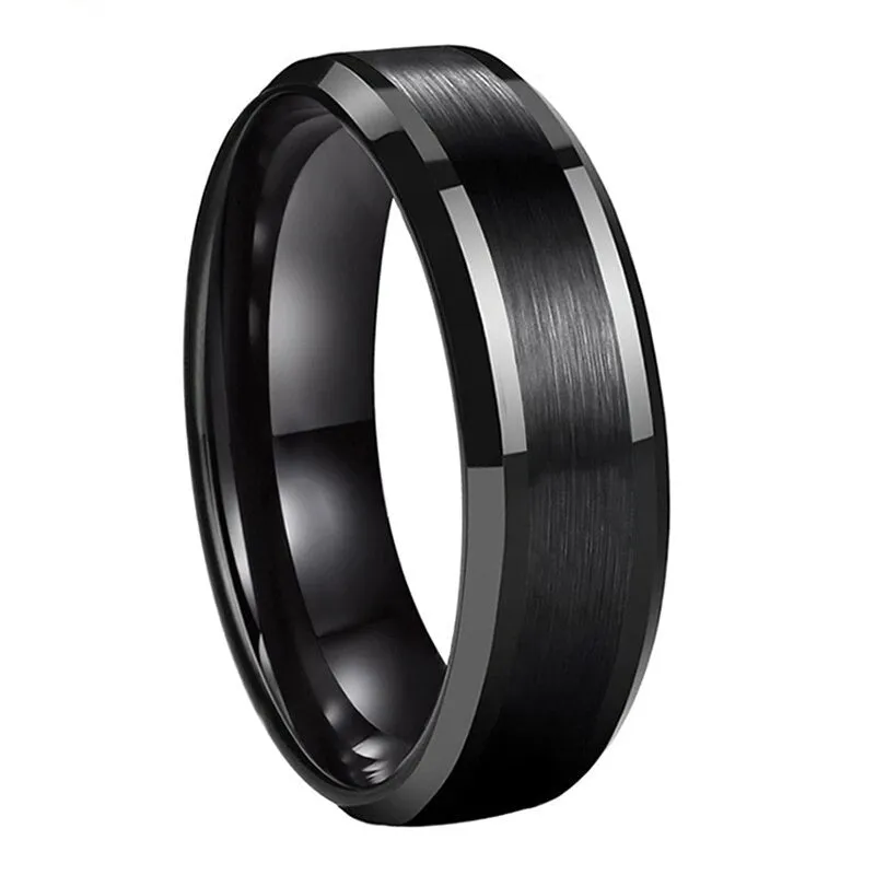 Black Tungsten Ring with Brushed Center Finish (8mm/6mm)