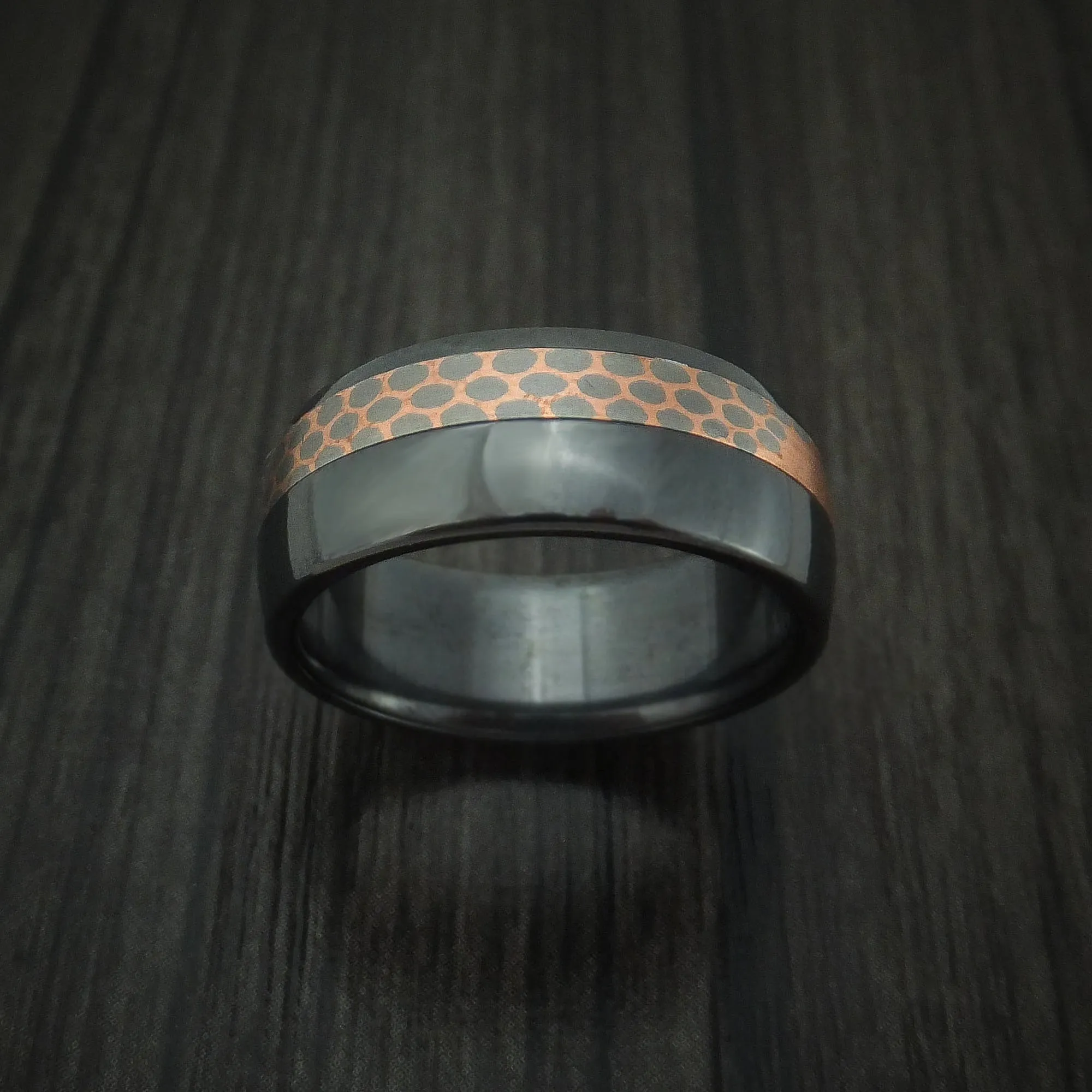 Black Zirconium and Superconductor Men's Ring Custom Made Titanium-Niobium and Copper Band