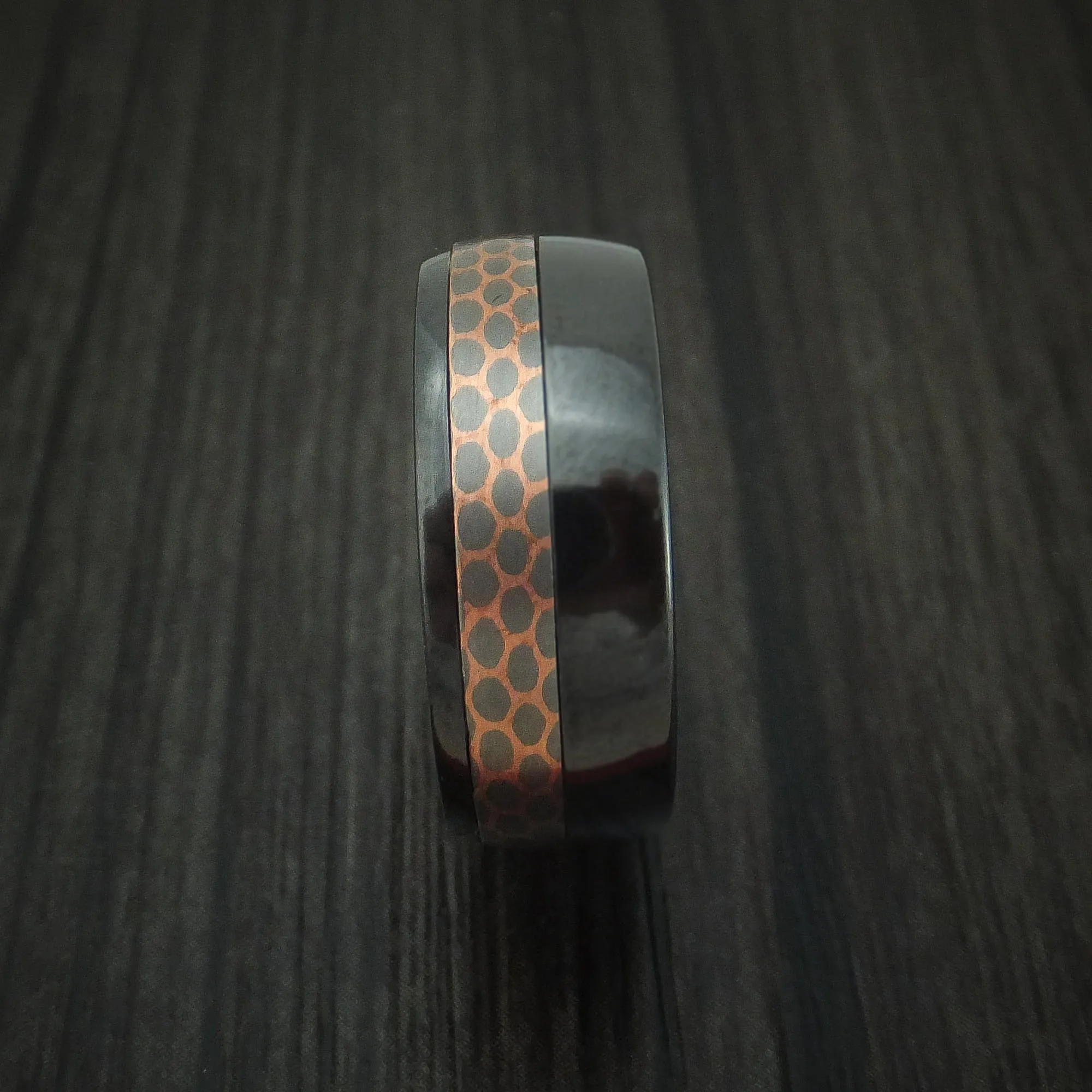 Black Zirconium and Superconductor Men's Ring Custom Made Titanium-Niobium and Copper Band