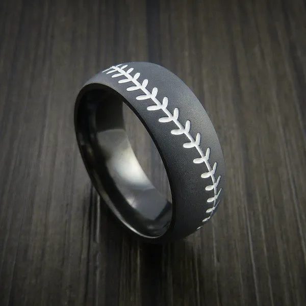 Black Zirconium Baseball Men's Ring with Bead Blast Finish